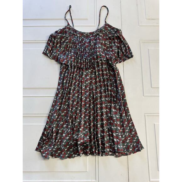 Maude Spaghetti Strap Tiered Pleated Black Floral Dress Size S Midi - Picture 4 of 6